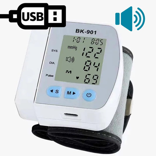 Smart LCD Screen English Voice Broadcast Wrist Blood Pressure Monitor Digital Automatic BP Tonometer Heart Rate Sphygmomanometer