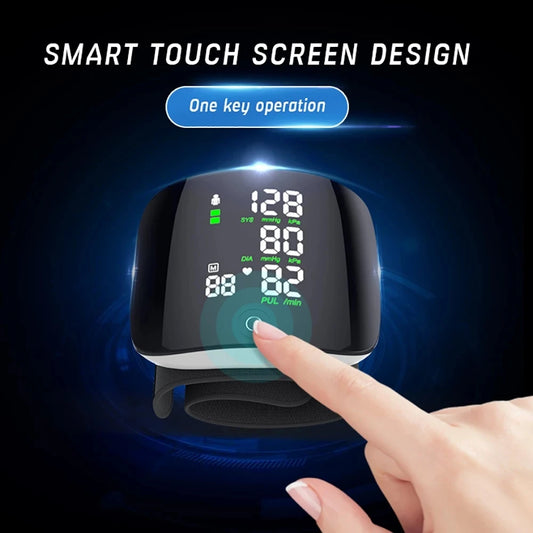 Touch LCD Screen Digital Wrist Blood Pressure Monitor Smart Voice Chargeable Automatic Tonometer Heart Rate Sphygmomanometer