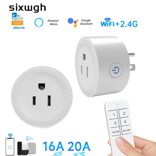 SIXWGH Smart Socket wifi US Plug ,2.4G Remote Control,Home Appliance eWelink App Control Timing,Works with Google Home Alexa