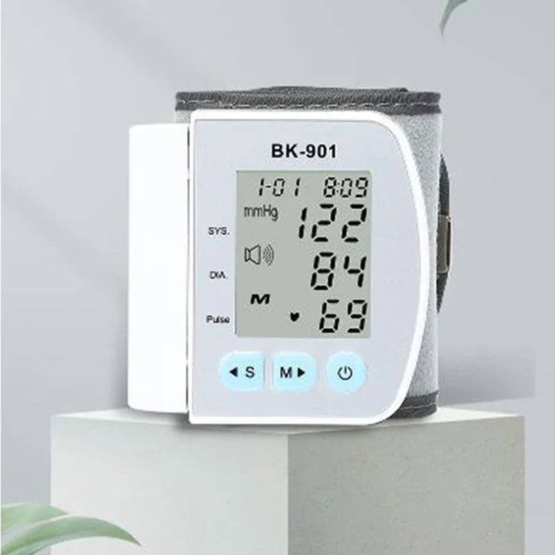 Smart LCD Screen English Voice Broadcast Wrist Blood Pressure Monitor Digital Automatic BP Tonometer Heart Rate Sphygmomanometer