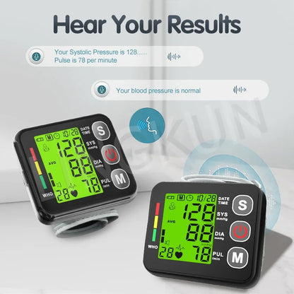 English Voice Wrist Blood Pressure Monitor - Digital Sphygmomanometer